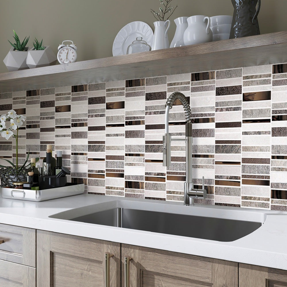 Brown Gray 12x12 Brick Polished Textured Glass Stone Mosaic Tile (5 pack, 4.83 sq ft/case) - Sample