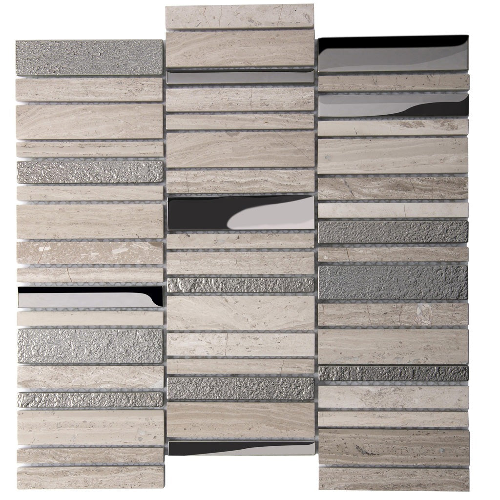 Brown Gray 12x12 Polished Textured Brick Glass Stone Mosaic Tile (5 pack, 4.83 sq ft/case) - Sample