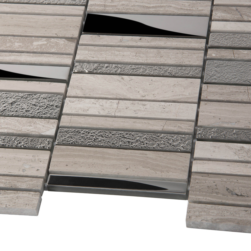 Brown Gray 12x12 Polished Textured Brick Glass Stone Mosaic Tile (5 pack, 4.83 sq ft/case) - Sample