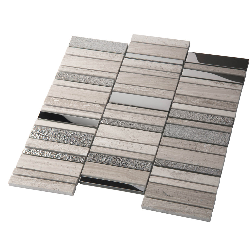 Brown Gray 12x12 Polished Textured Brick Glass Stone Mosaic Tile (5 pack, 4.83 sq ft/case) - Sample