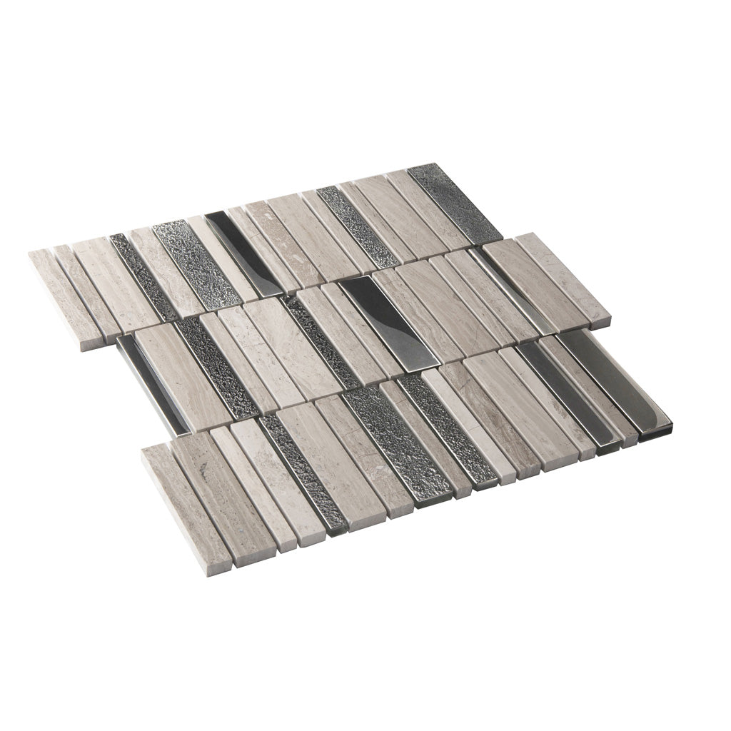 Brown Gray 12x12 Polished Textured Brick Glass Stone Mosaic Tile (5 pack, 4.83 sq ft/case) - Sample