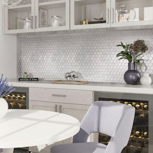 White Hexagon Glass Mosaic Backsplash Tile