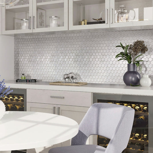 White 12x12 Glossy Matte Hexagon Glass Mosaic Tile (5 pack, 4.83 sq ft/case) - Sample