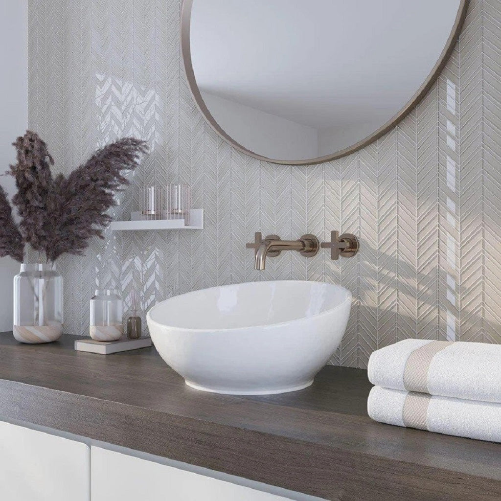 White 10x10 Herringbone Glossy Matte Glass Mosaic Tile (5 pack, 3.76 sq ft/case) - Sample