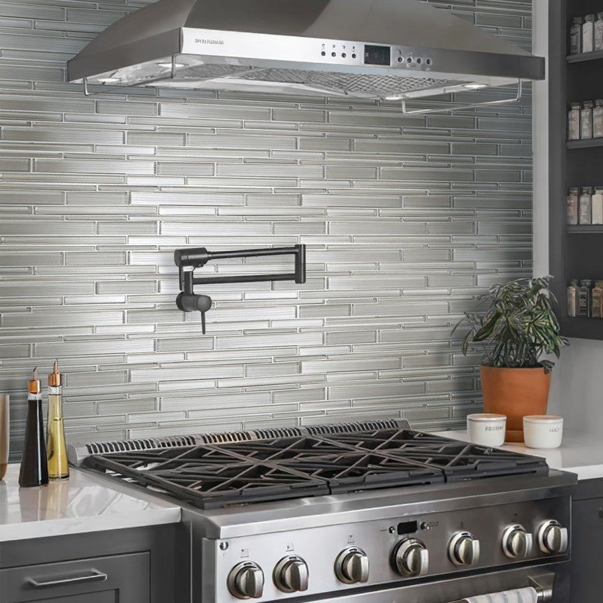 White 12x12 Sticks Glossy Matte Glass Mosaic Tile (5 pack, 5 sq ft/case) - Sample