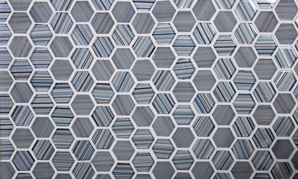 Blue Gray 12x12 Glossy Matte Hexagon Glass Mosaic Tile (5 pack, 4.83 sq ft/case) - Sample