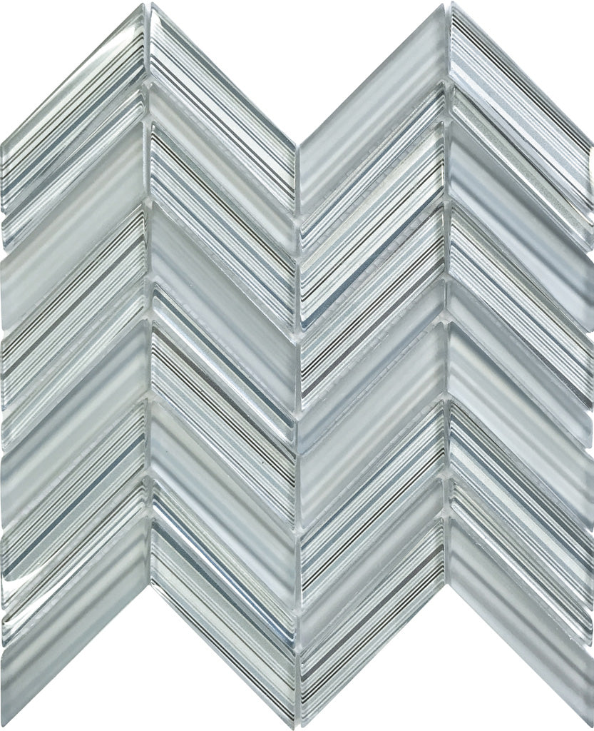 White Blue 10x10 Glossy Matte Herringbone Glass Mosaic Tile (5 pack, 3.76 sq ft/case) - Sample