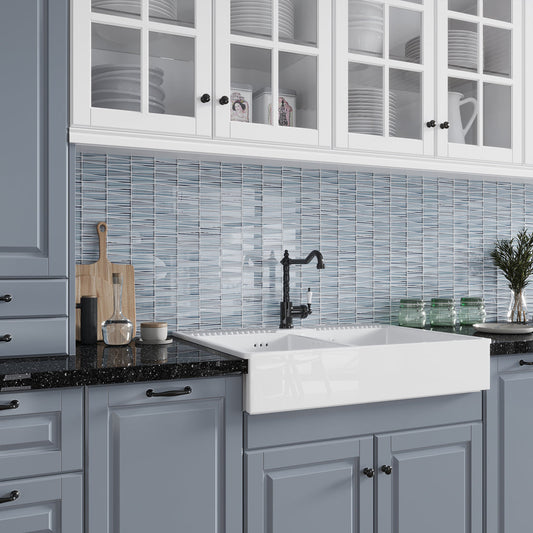 Blue 12x13 Glossy Matte Trapezium Glass Mosaic Tile (5 pack, 5.38 sq ft/case) - Sample