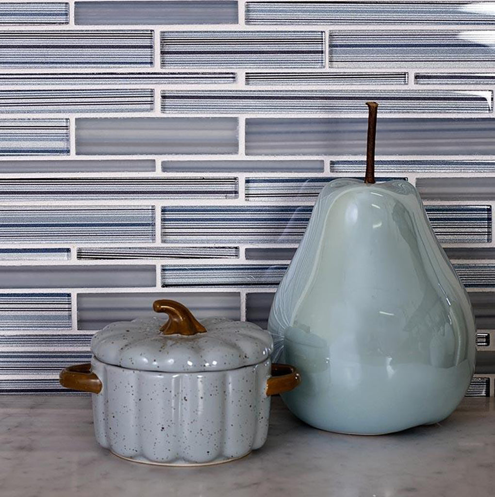 White Blue 12x12 Glossy Matte Sticks Glass Mosaic Tile (5 pack, 5 sq ft/case) - Sample