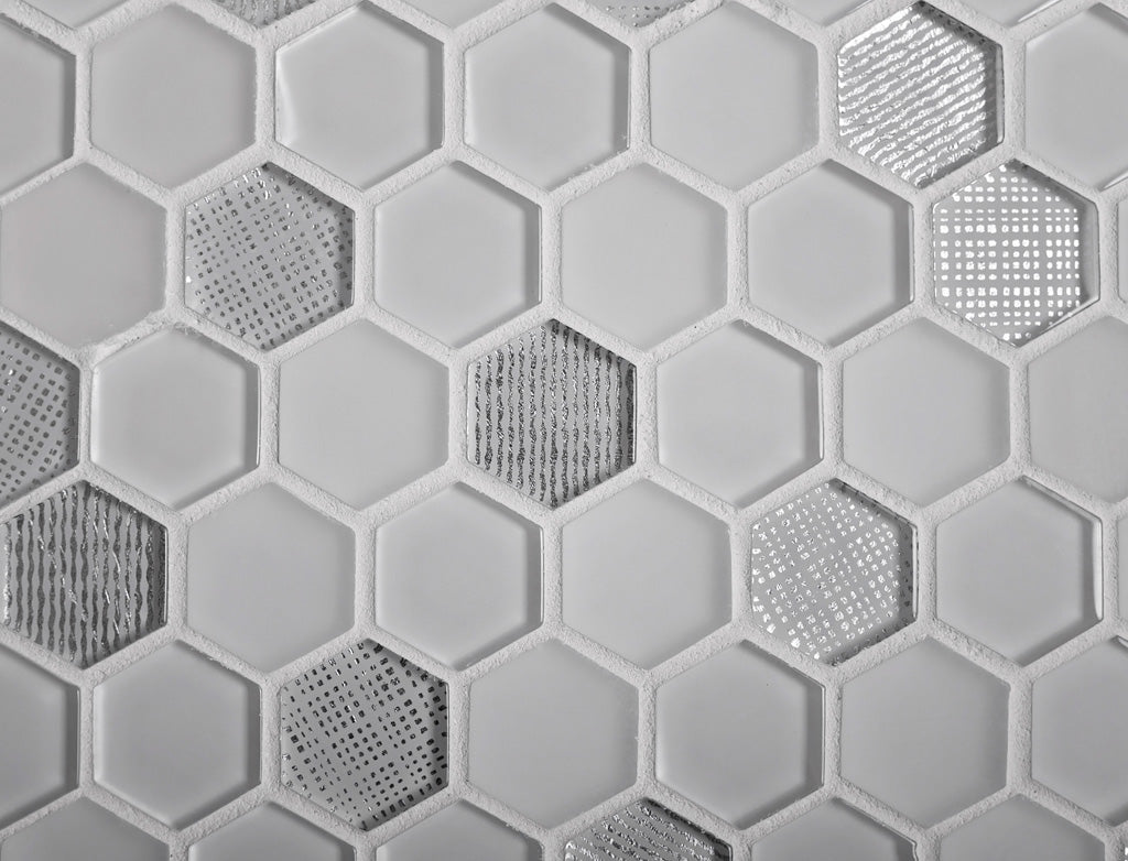 White 12x12 Glossy Matte Hexagon Glass Mosaic Tile (5 pack, 4.83 sq ft/case) - Sample
