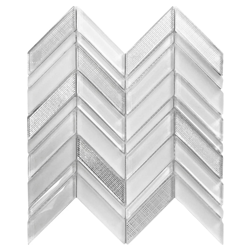 White 10x10 Glossy Matte Herringbone Glass Mosaic Tile (5 pack, 3.76 sq ft/case)