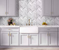 white glossy matte herringbone glass mosaic tile backsplash in kitchen wall