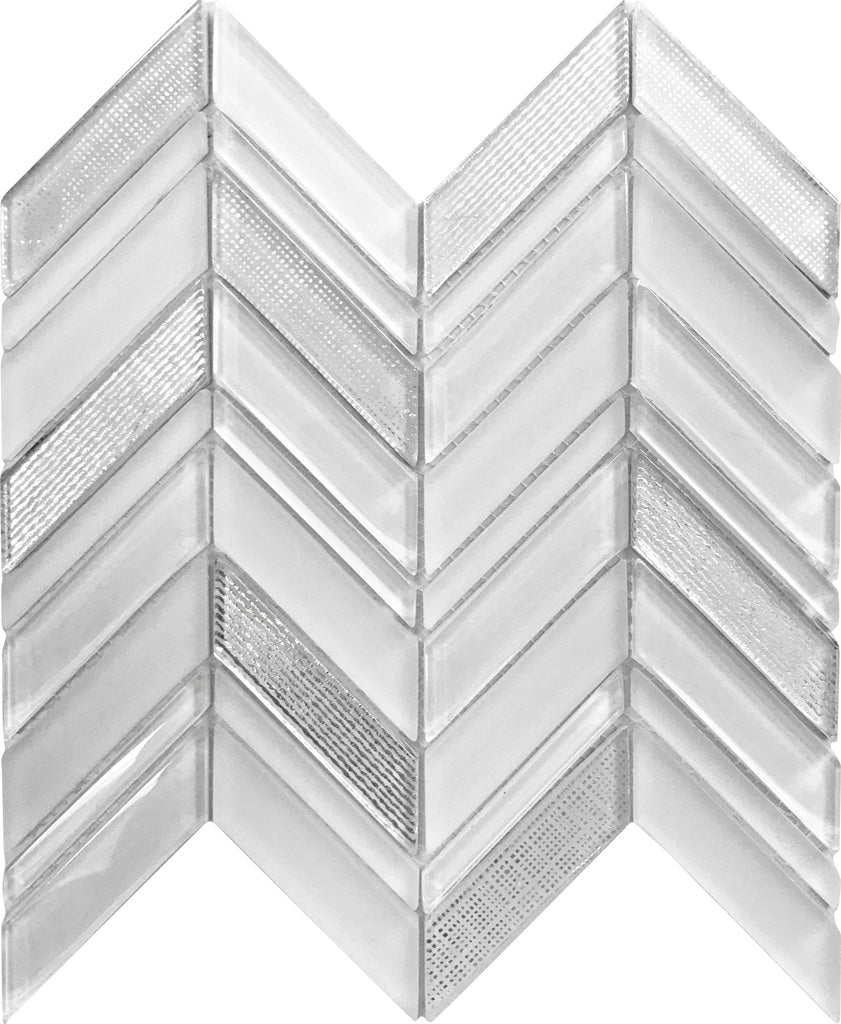 White 10x10 Herringbone Glossy Matte Glass Mosaic Tile (5 pack, 3.76 sq ft/case) - Sample