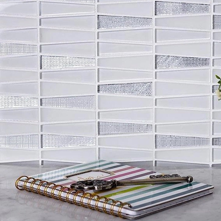 White 12x13 Glossy Matte Trapezium Glass Mosaic Tile (5 pack, 5.38 sq ft/case) - Sample
