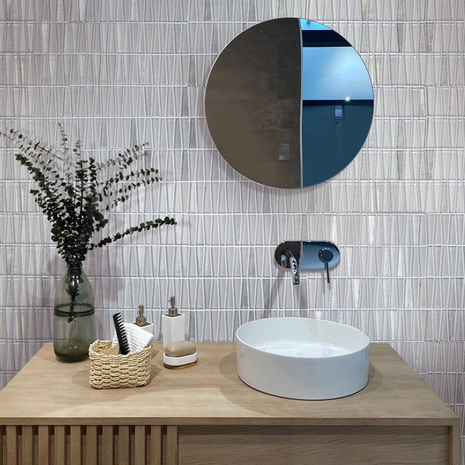 White 12x13 Glossy Matte Trapezium Glass Mosaic Tile (5 pack, 5.38 sq ft/case) - Sample