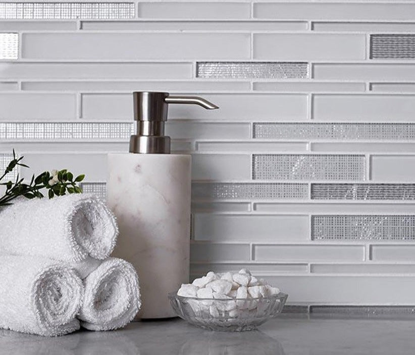 White 12x12 Glossy Matte Sticks Glass Mosaic Tile (5 pack, 5 sq ft/case) - Sample
