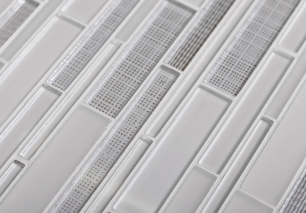 White 12x12 Sticks Glossy Matte Glass Mosaic Tile (5 pack, 5 sq ft/case) - Sample