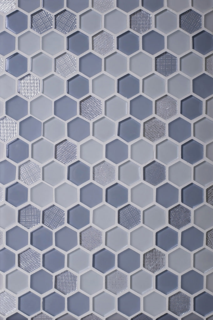 Light Blue 12x12 Glossy Matte Hexagon Glass Mosaic Tile (5 pack, 4.83 sq ft/case) - Sample