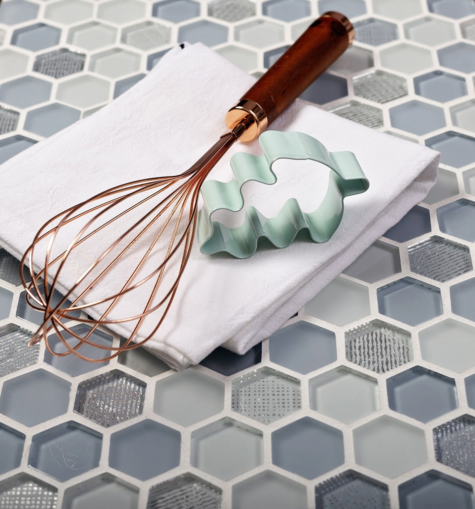 Light Blue 12x12 Glossy Matte Hexagon Glass Mosaic Tile (5 pack, 4.83 sq ft/case) - Sample