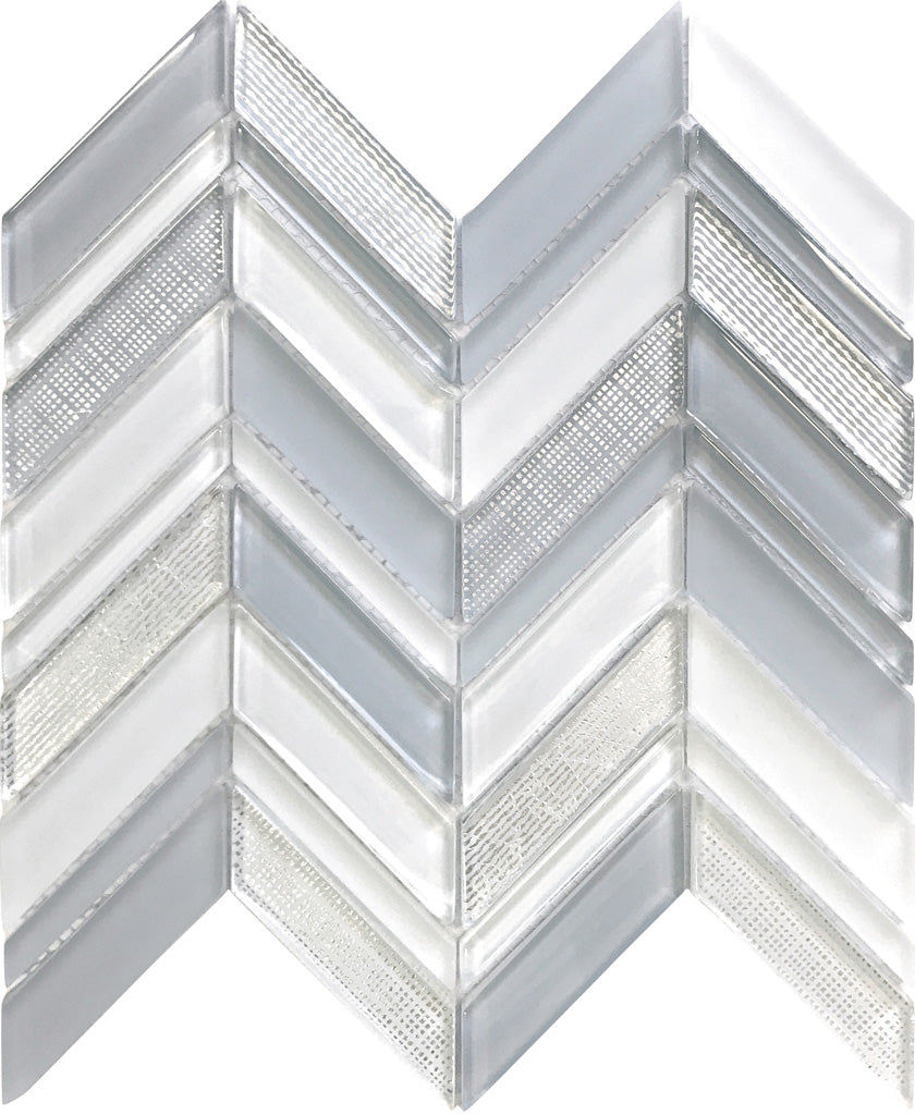 White Blue 10x10 Glossy Matte Herringbone Glass Mosaic Tile (5 pack, 3.76 sq ft/case) - Sample