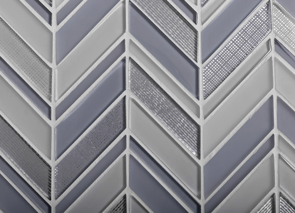 Blue Gray 10x10 Glossy Matte Herringbone Glass Mosaic Tile (5 pack, 3.76 sq ft/case) - Sample