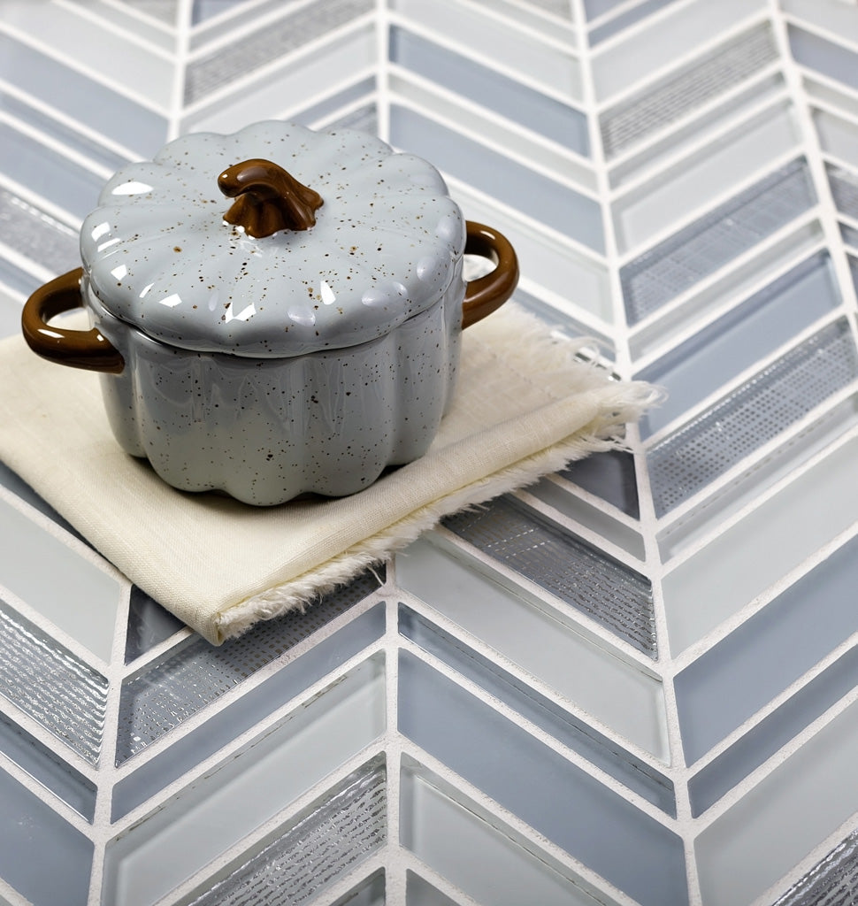 White Blue 10x10 Glossy Matte Herringbone Glass Mosaic Tile (5 pack, 3.76 sq ft/case) - Sample