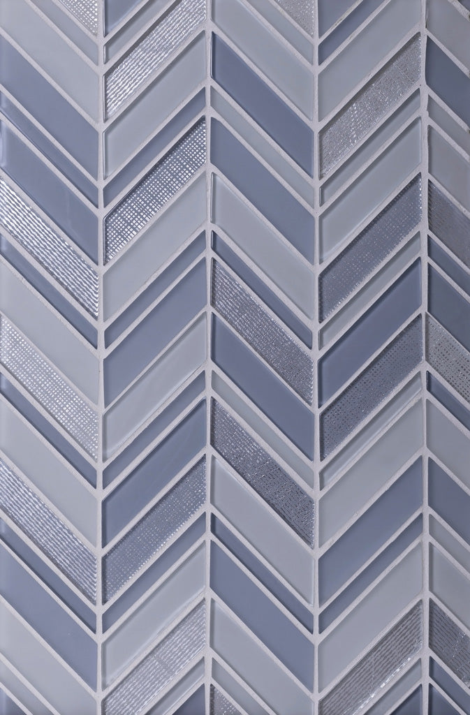 White Blue 10x10 Glossy Matte Herringbone Glass Mosaic Tile (5 pack, 3.76 sq ft/case) - Sample