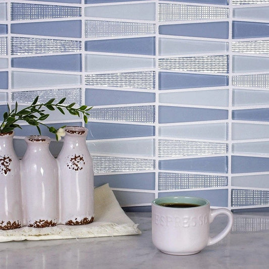 White Blue 12x13 Glossy Matte Trapezium Glass Mosaic Tile (5 pack, 5.38 sq ft/case) - Sample