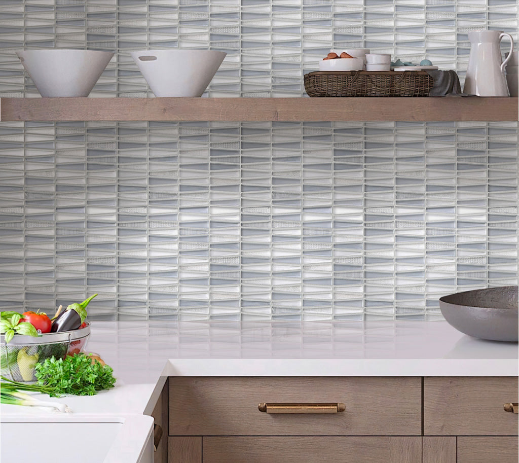 White 12x13 Glossy Matte Trapezium Glass Mosaic Tile (5 pack, 5.38 sq ft/case) - Sample