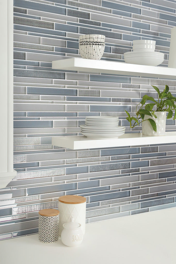 White Blue 12x12 Glossy Matte Sticks Glass Mosaic Tile (5 pack, 5 sq ft/case) - Sample