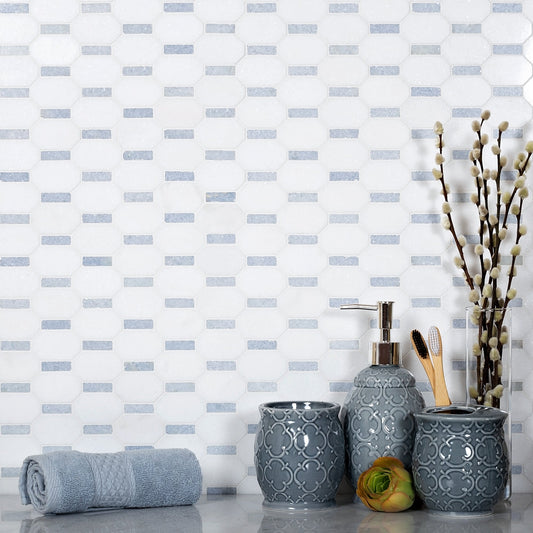 Sample-5-Pack White, Blue 11-in x 11-in Polished Natural Stone Floor and Wall Tile
