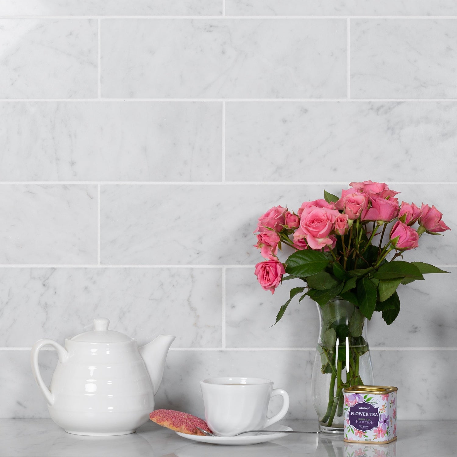 White 4x12 Subway Polished Marble Tile (15 pack, 5 sq ft/case) - Sample