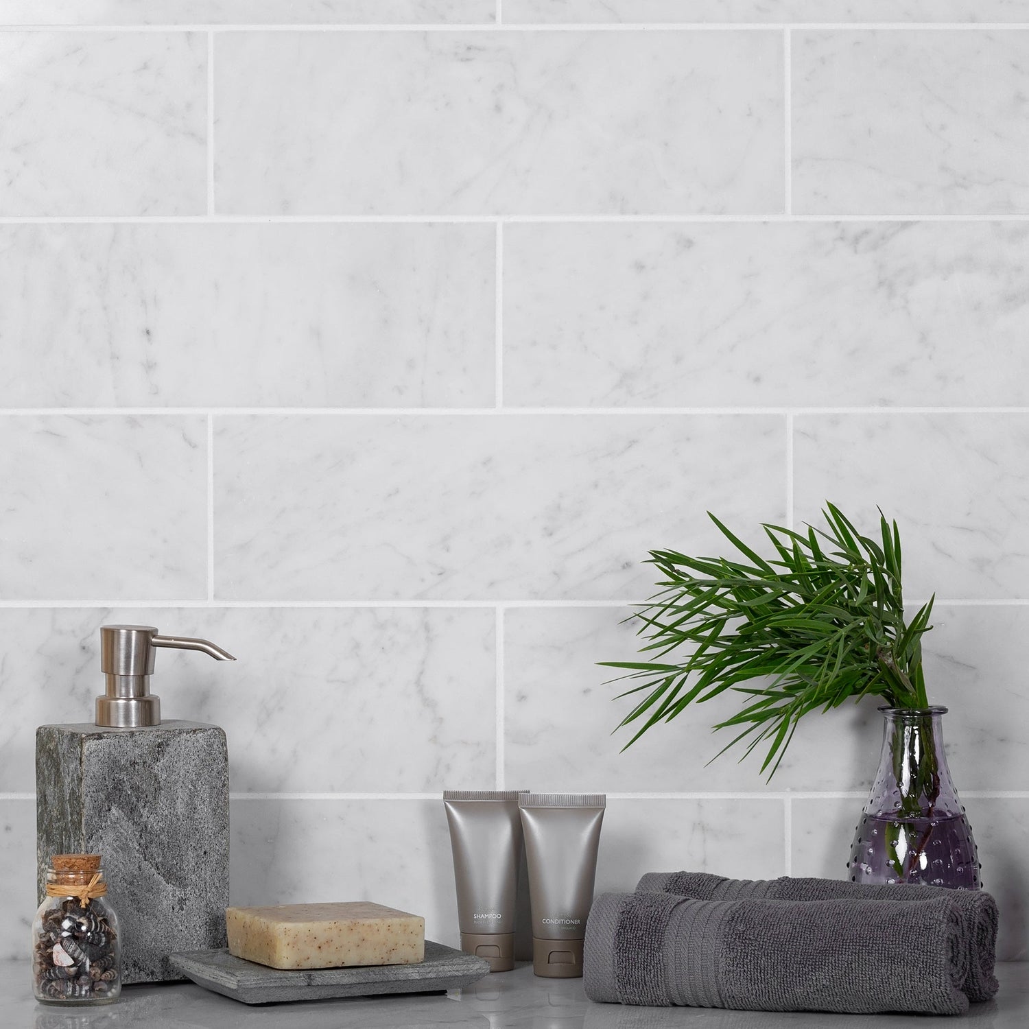 White 4x12 Subway Polished Marble Tile (15 pack, 5 sq ft/case) - Sample