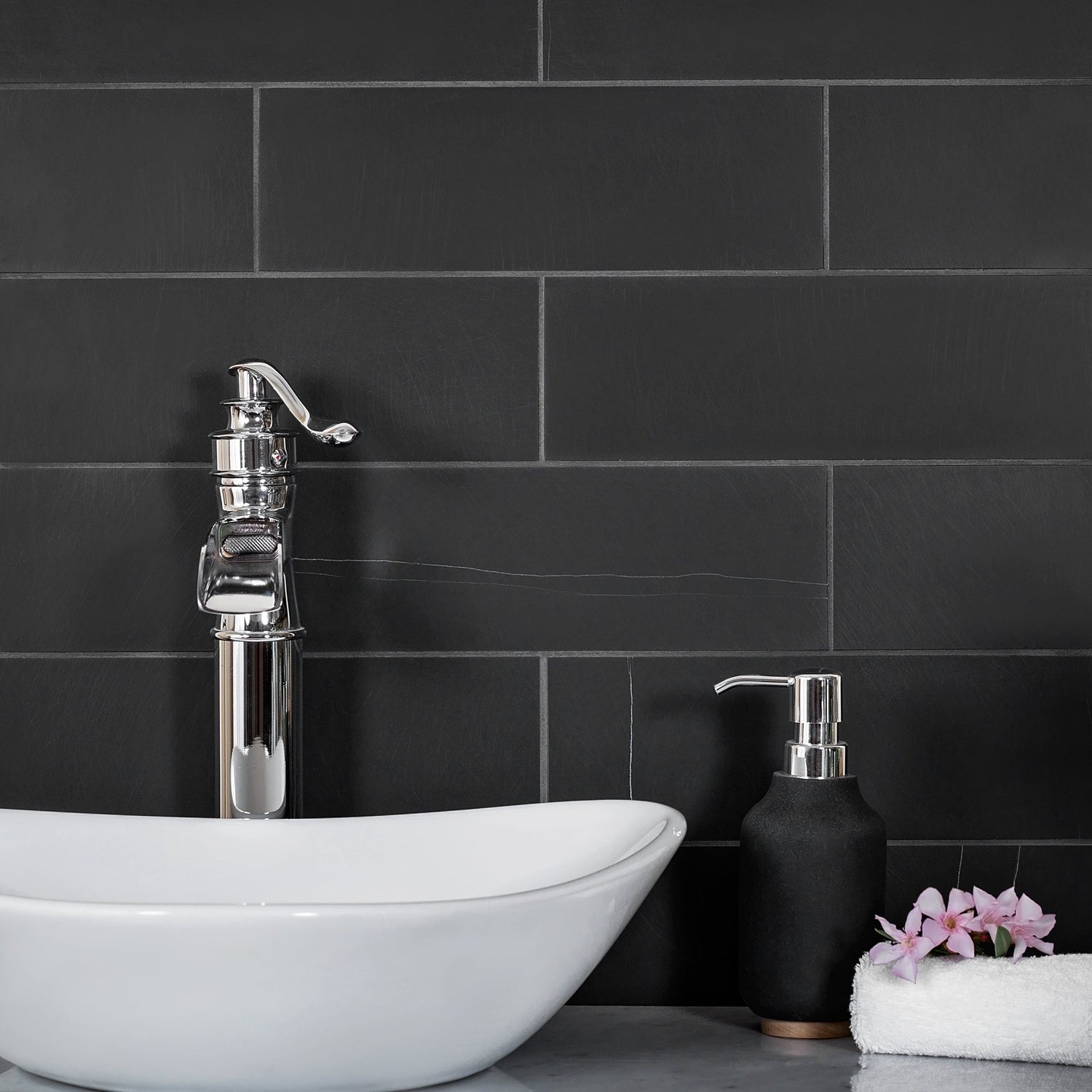 Black 4x12 Honed Subway Marble Tile (15 pack, 5 sq ft/case) - Sample