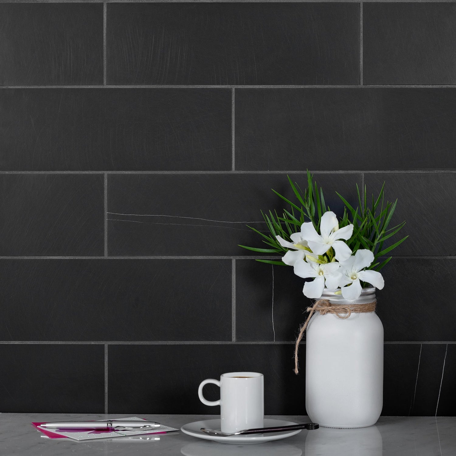 Black 4x12 Honed Subway Marble Tile (15 pack, 5 sq ft/case) - Sample