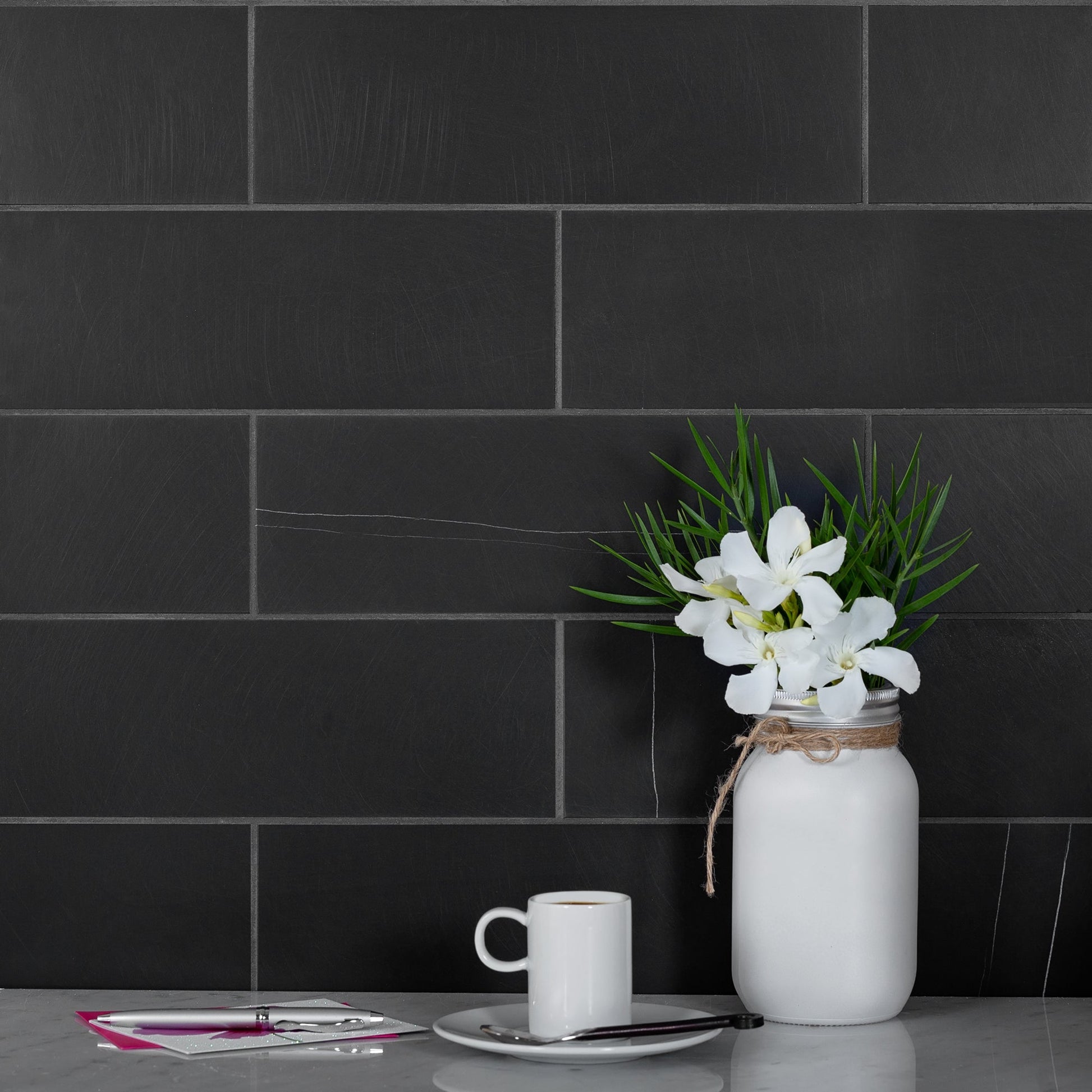 4x12 Black Honed Marble Subway Tile