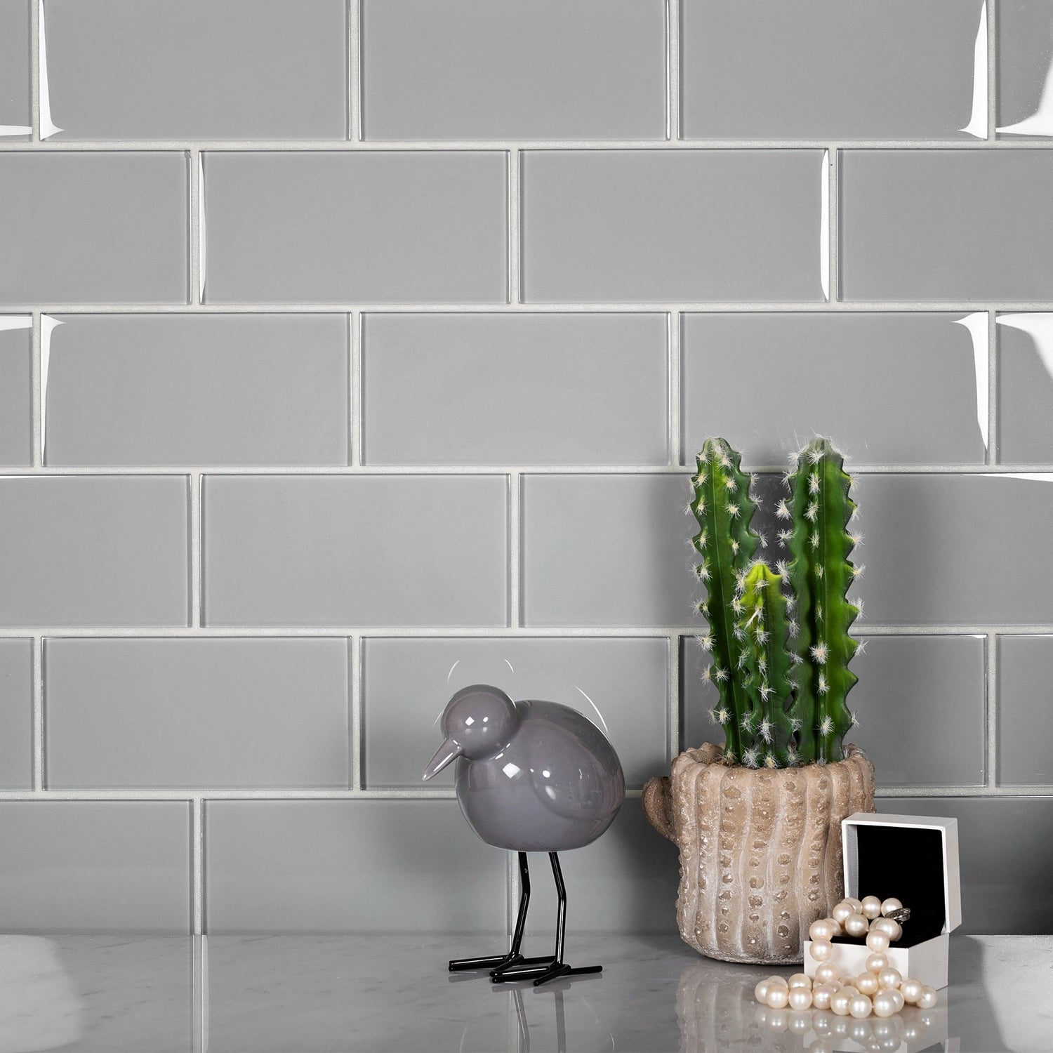 Gray 3x6 Glossy Subway Glass Tile (40 pack, 5 sq ft/case) - Sample