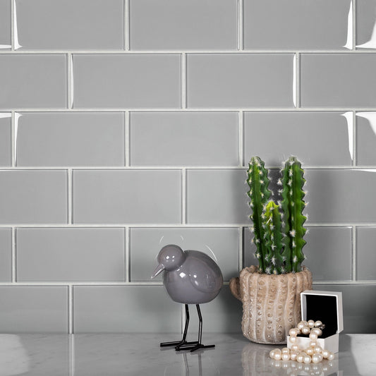 Gray 3x6 Glossy Subway Glass Tile (40 pack, 5 sq ft/case) - Sample