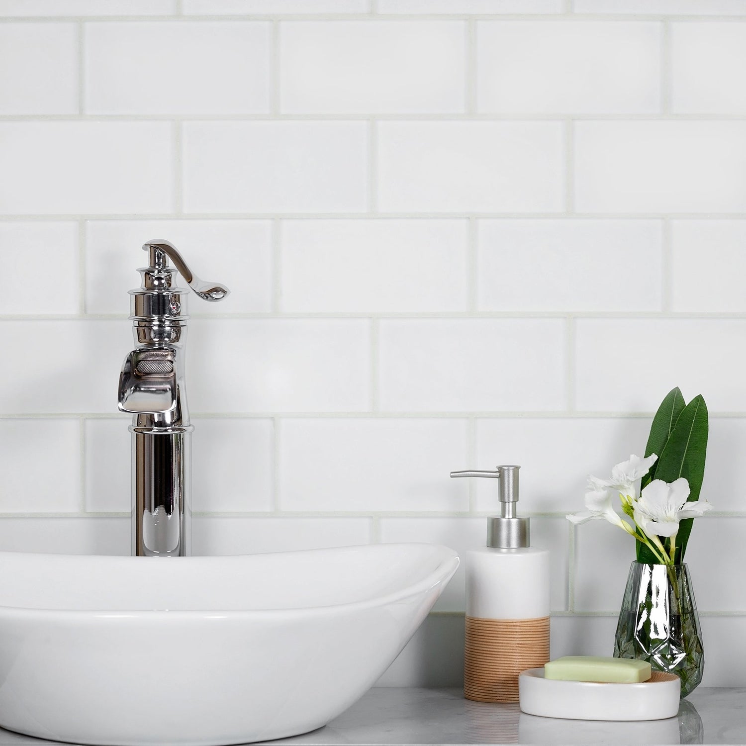 White 3x6 Matte Subway Glass Tile (40 pack, 5 sq ft/case) - Sample