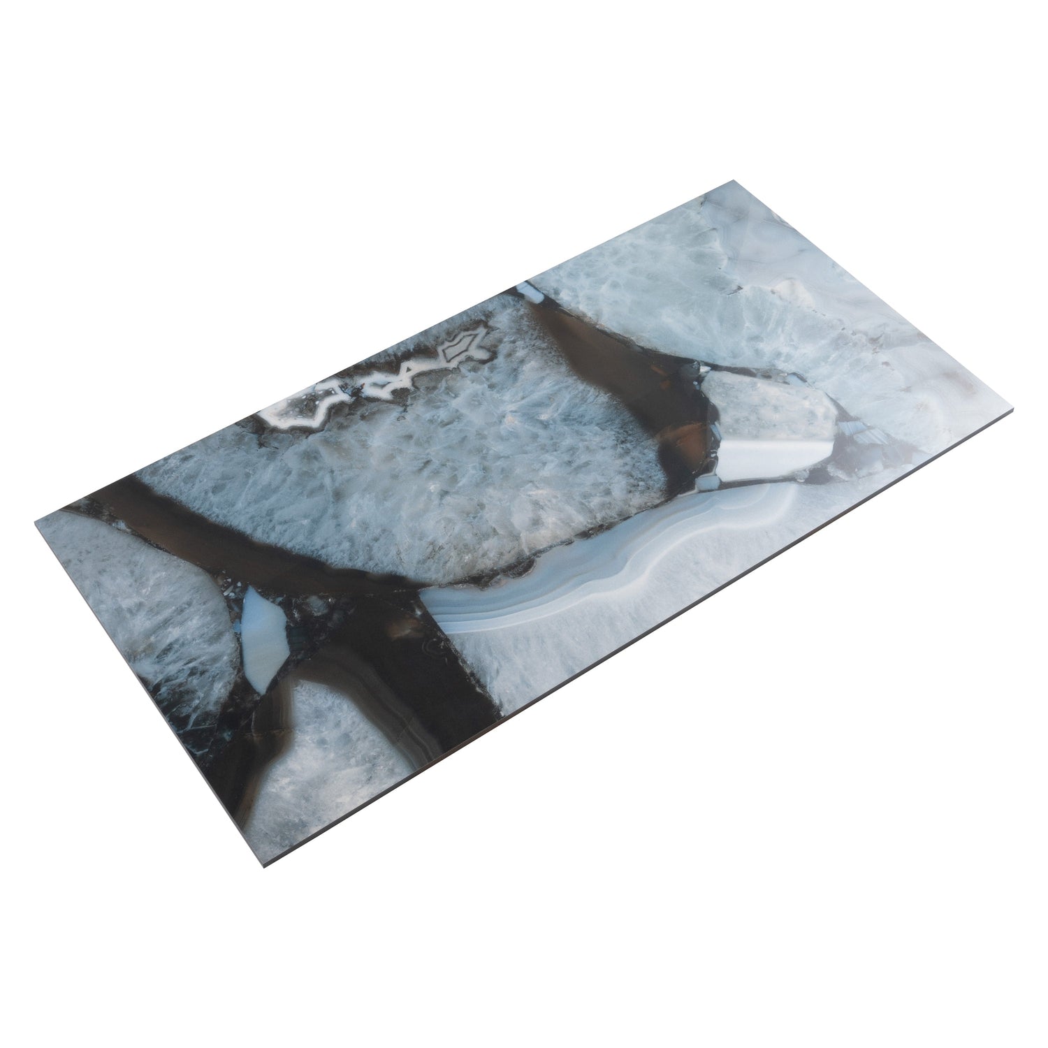 Splendor 24x48 Icy Blue Porcelain Large Format Geode Agate Wall and Floor Tile (2 Pack, 15.5 sq ft/case) - Sample