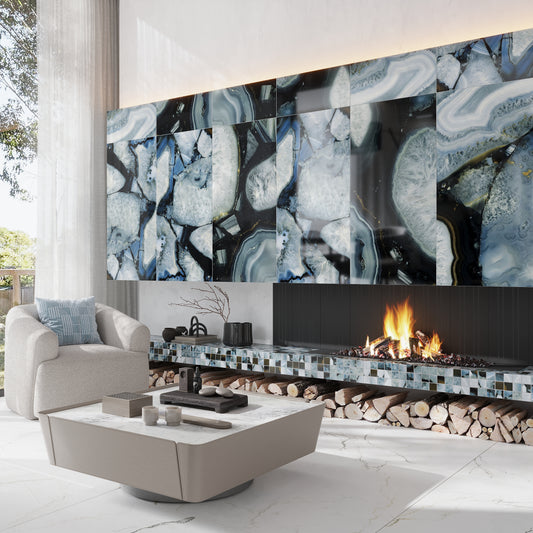 Icy Blue 12x12 Lappato Geode Agate Porcelain Mosaic Tile (5 pack, 4.84 sq ft/case)