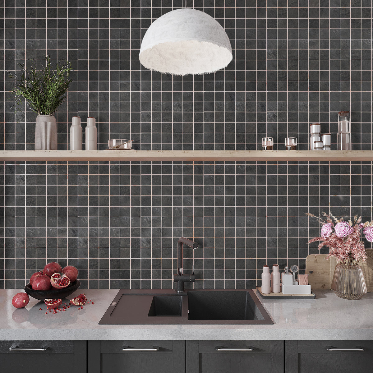 Slate Black 12x12 Matte Uniform Square Porcelain Mosaic Tile (11 pack, 10.65 sq ft/case) - Sample