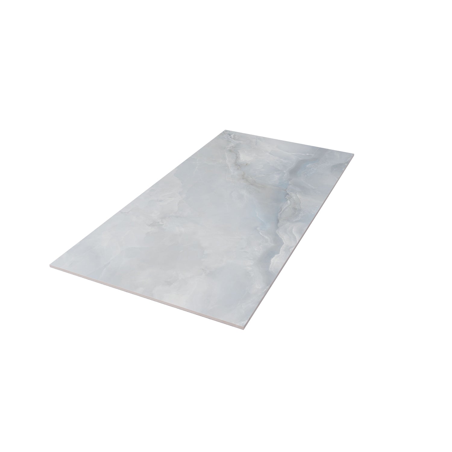 Celestine Blue 24x48 honed porcelain large tile with subtle blue and gray marble texture