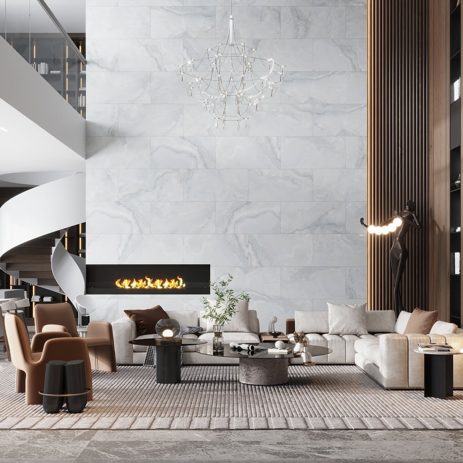 Celestine Blue large honed porcelain tile 24x48 inches with subtle blue-gray veining