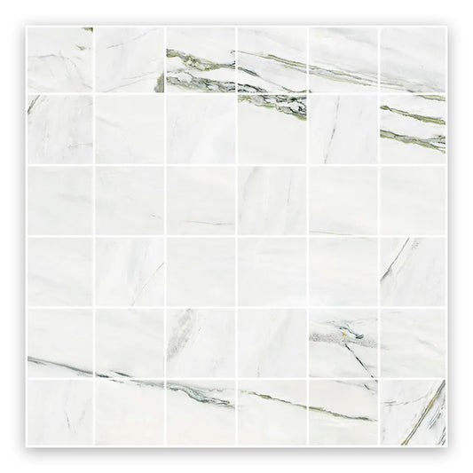 White Green Vein 12x12 Polished Square Porcelain Mosaic Tile (11 pack, 10.65 sq ft/case)