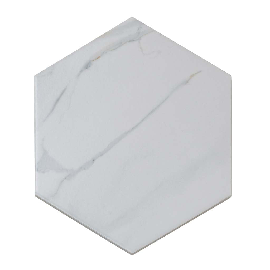 White 8x9 Matte Hexagon Porcelain Large Format Tile (24 pack, 9.04 sq ft/case) - Sample
