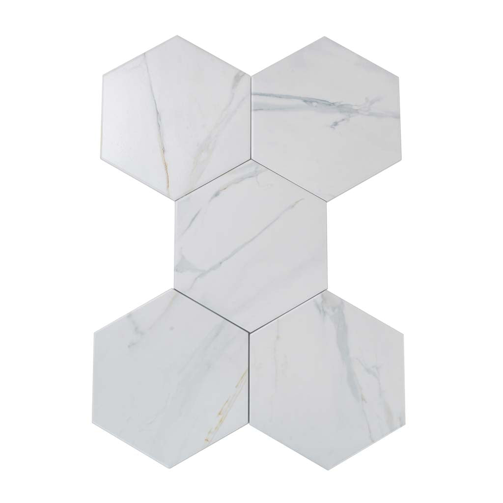 White 8x9 Matte Hexagon Porcelain Large Format Tile (24 pack, 9.04 sq ft/case) - Sample
