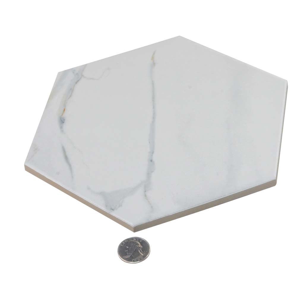 White 8x9 Matte Hexagon Porcelain Large Format Tile (24 pack, 9.04 sq ft/case) - Sample