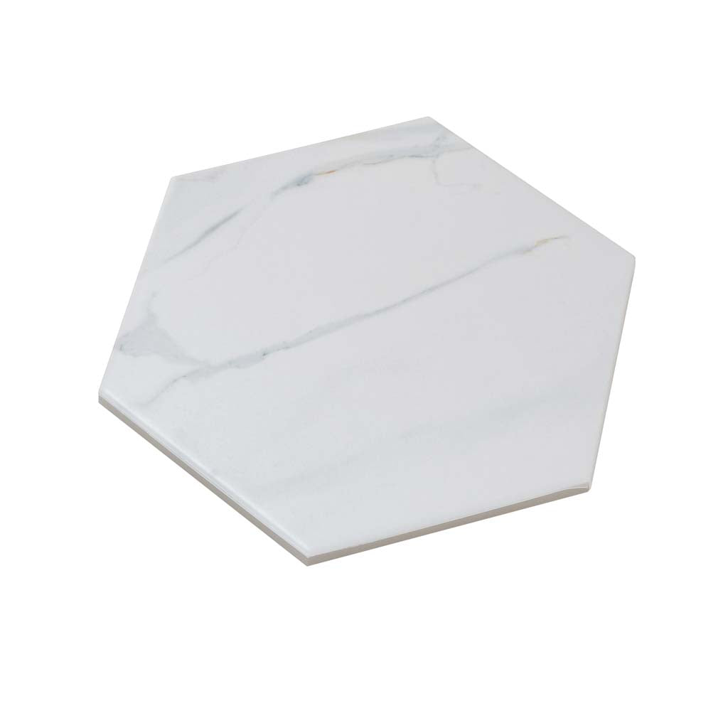 White 8x9 Matte Hexagon Porcelain Large Format Tile (24 pack, 9.04 sq ft/case) - Sample