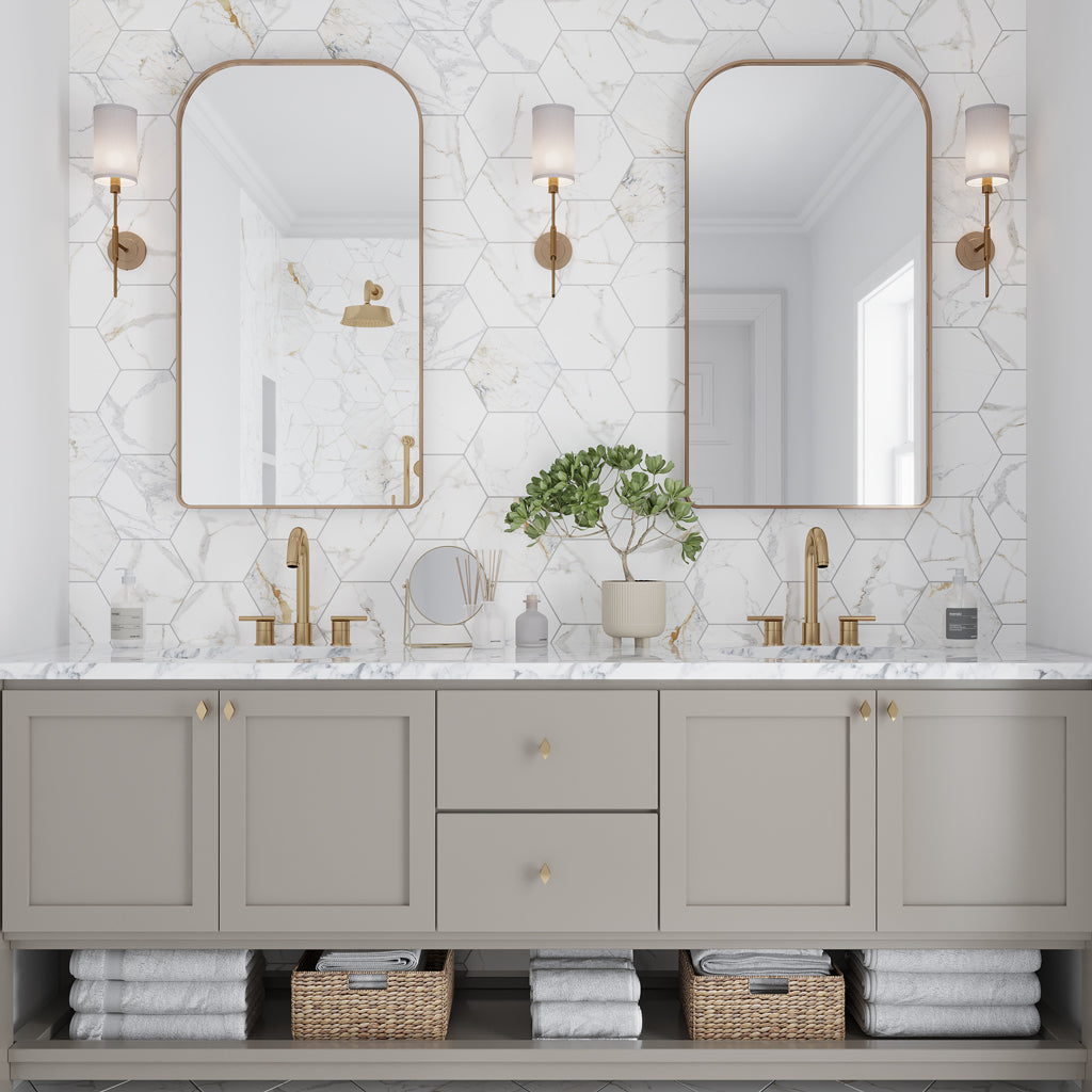White 8x9 Matte Hexagon Porcelain Large Format Tile (24 pack, 9.04 sq ft/case) - Sample